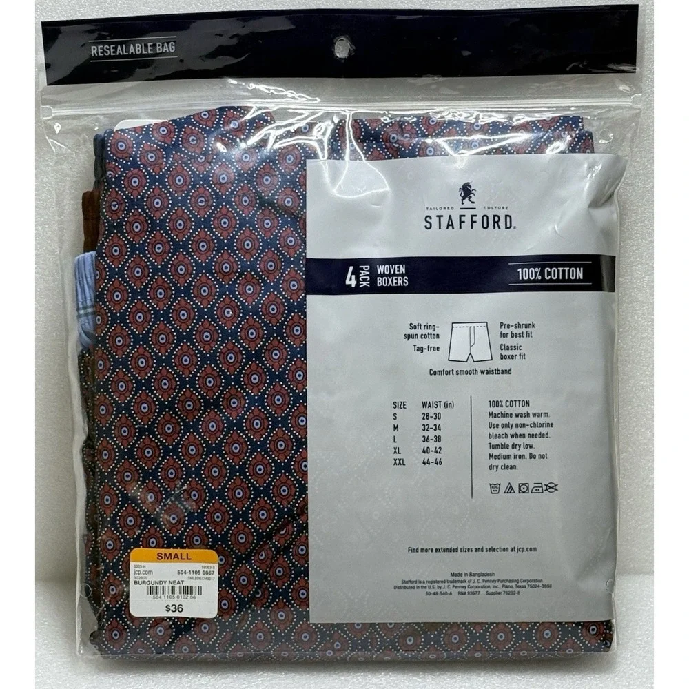 Stafford Woven Boxers Mens Size Small 4 Pack‎